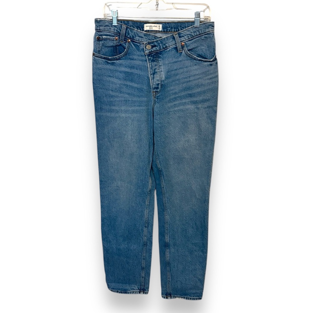 Abercrombie & Fitch The Dad High Rise Jeans Crossover Button Blue